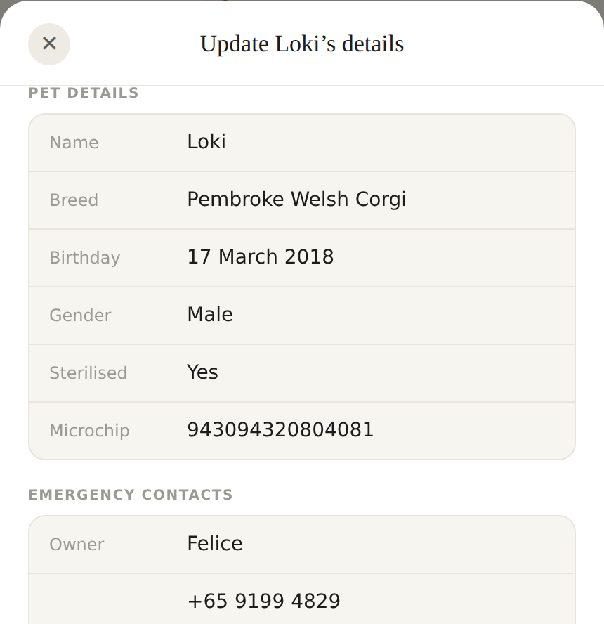 Editable emergency contacts section
