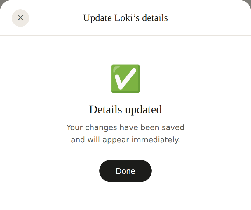 Details updated confirmation screen
