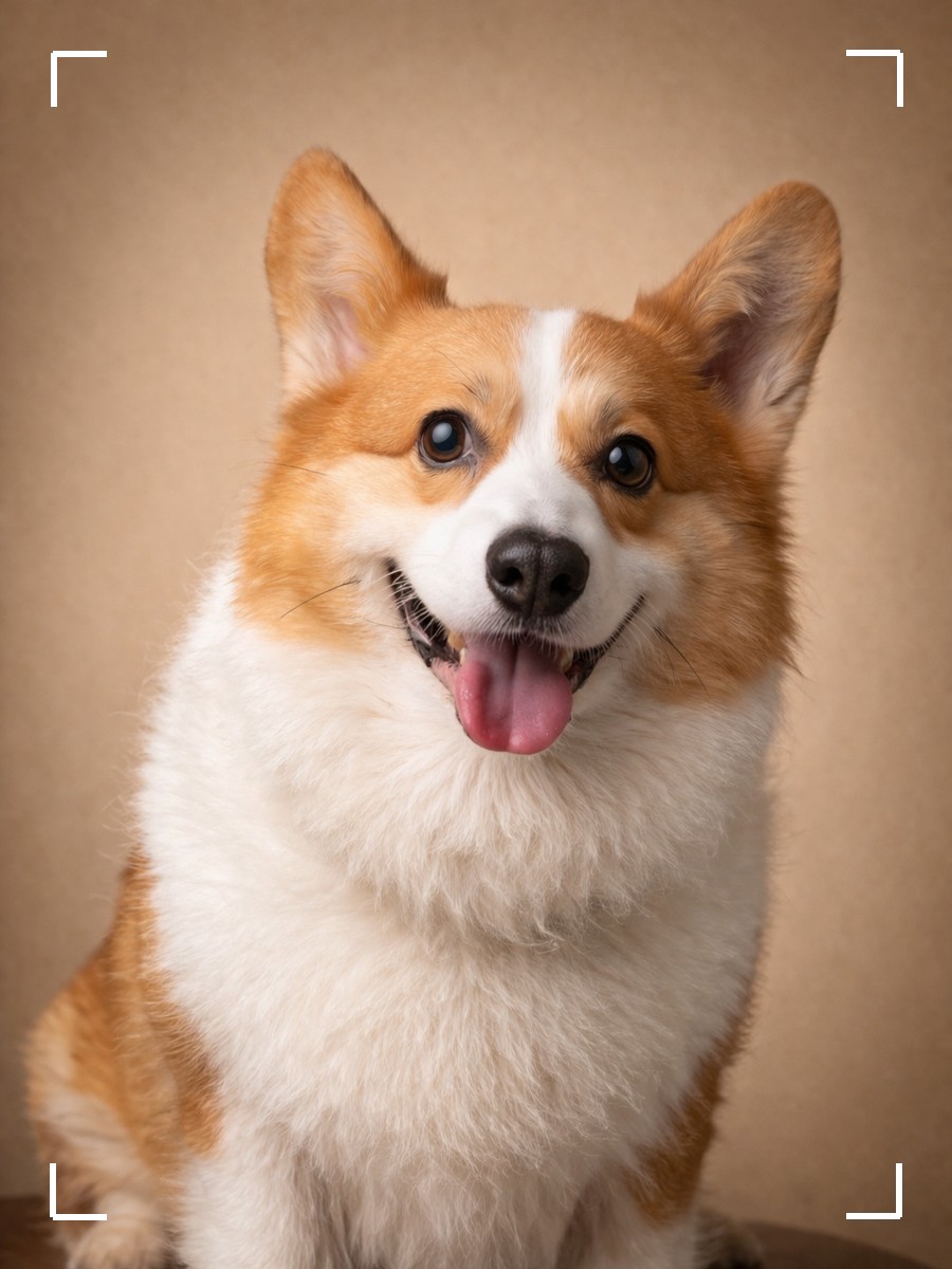 Example pet photo showing face and chest, framed correctly